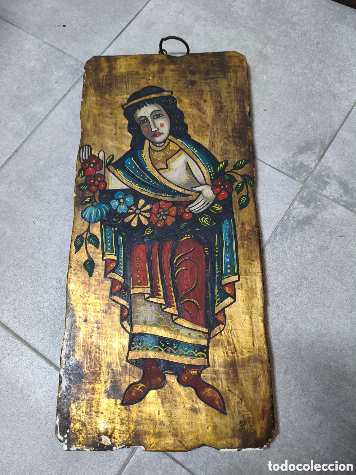 Antig&uuml;edades: Pintura religiosa oleo sobre tabla de yeso