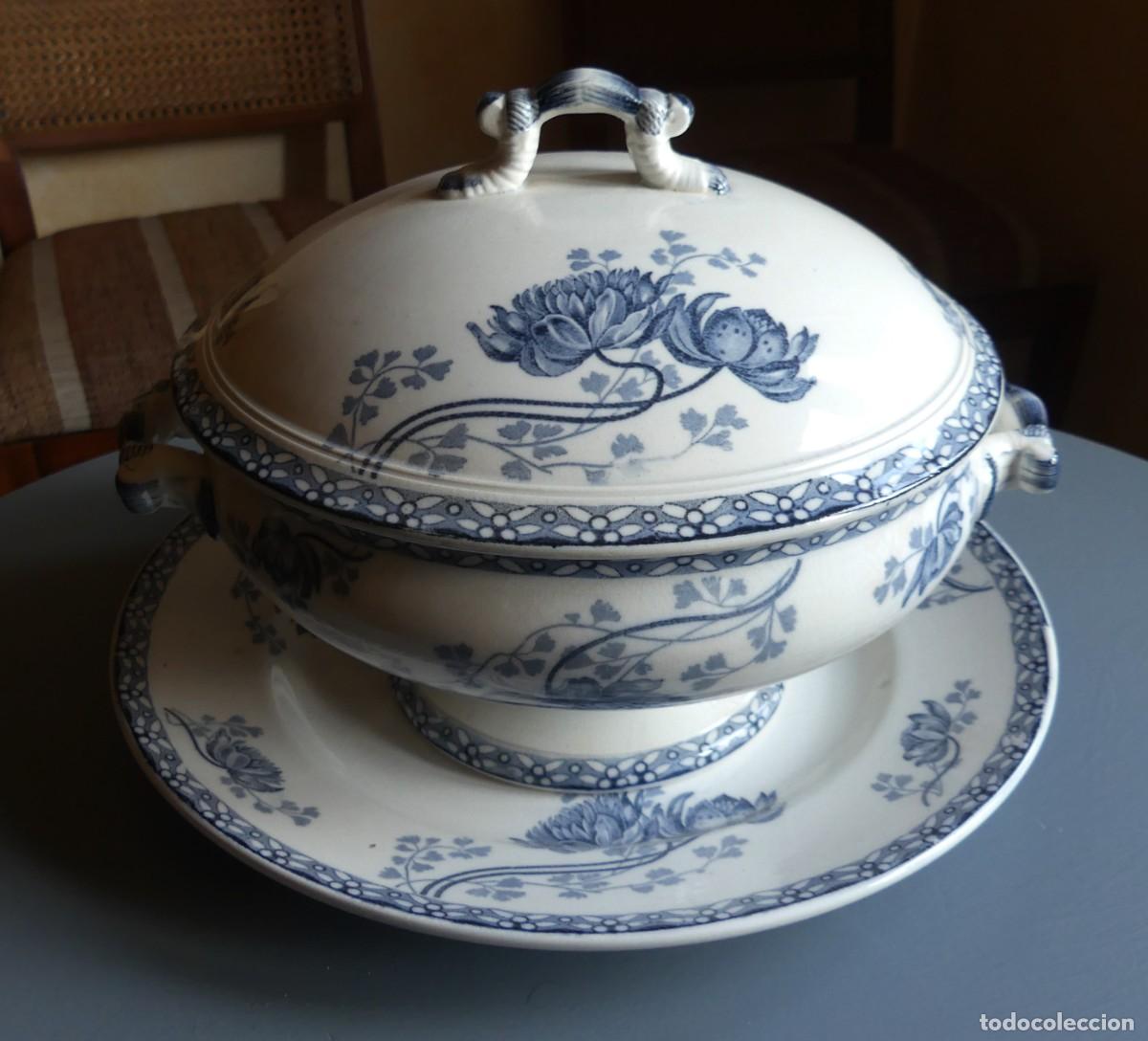 Antig&uuml;edades: BONITA SOPERA FRANCESA Y PLATO A JUEGO. DECORACION MODERNISTA ( PAGO POR BIZUM)