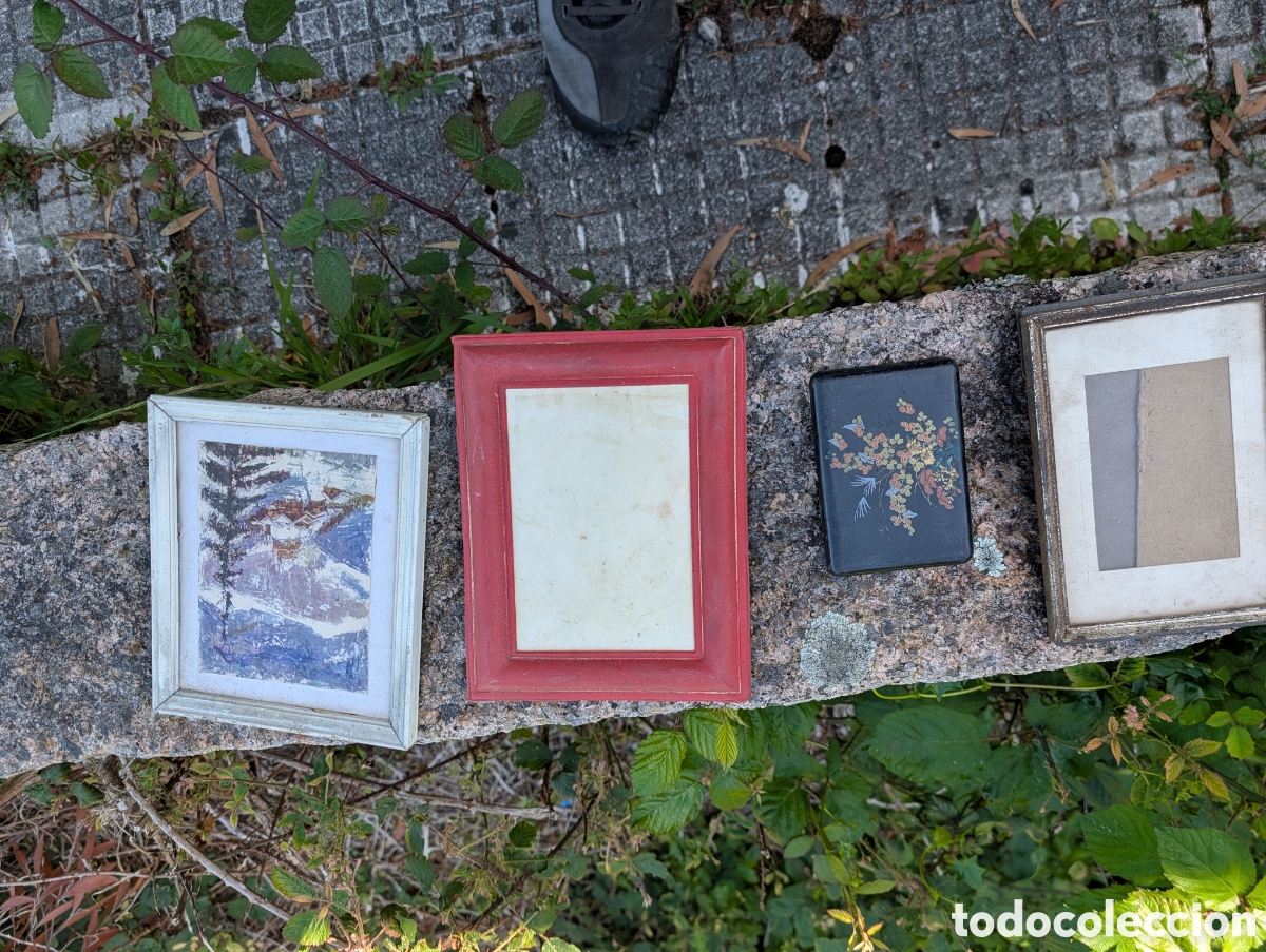 Antig&uuml;edades: Lote Vintage: 3 Marcos de Fotos Diversos Estilos + Caja Joyero Lacada con Motivos Florales