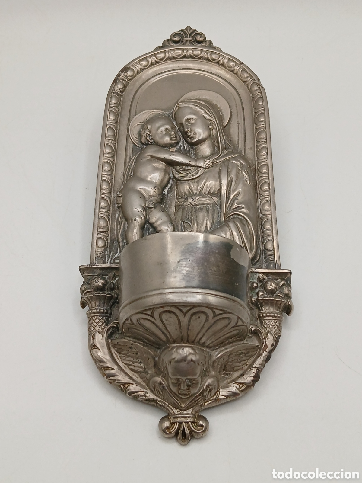 Antig&uuml;edades: Antigua benditera metal plateado. Francia siglo XIX