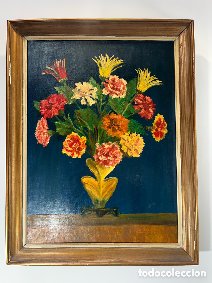 Antig&uuml;edades: Bodegon floral al &oacute;leo. J.S&aacute;nchez