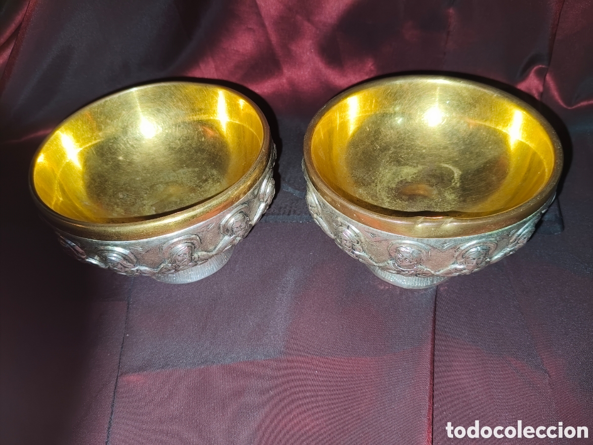 Antig&uuml;edades: PAR COPON PATENA DE ESTILO ROM&Aacute;NICO CON BAJO RELIEVE DE LOS 12 AP&Oacute;STOLES ULTIMA CENA. BA&Ntilde;O DE PLATA.