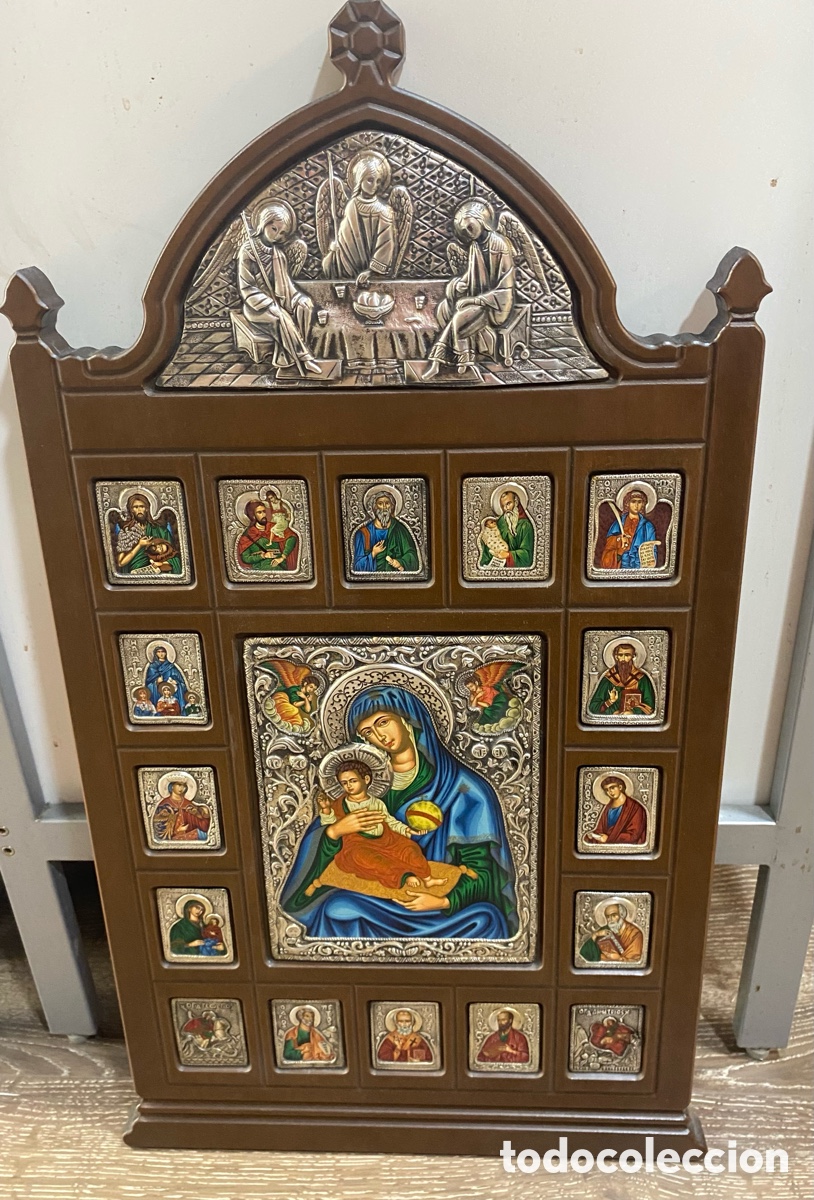 Antig&uuml;edades: Retablo bizantino con 18 iconos de plata