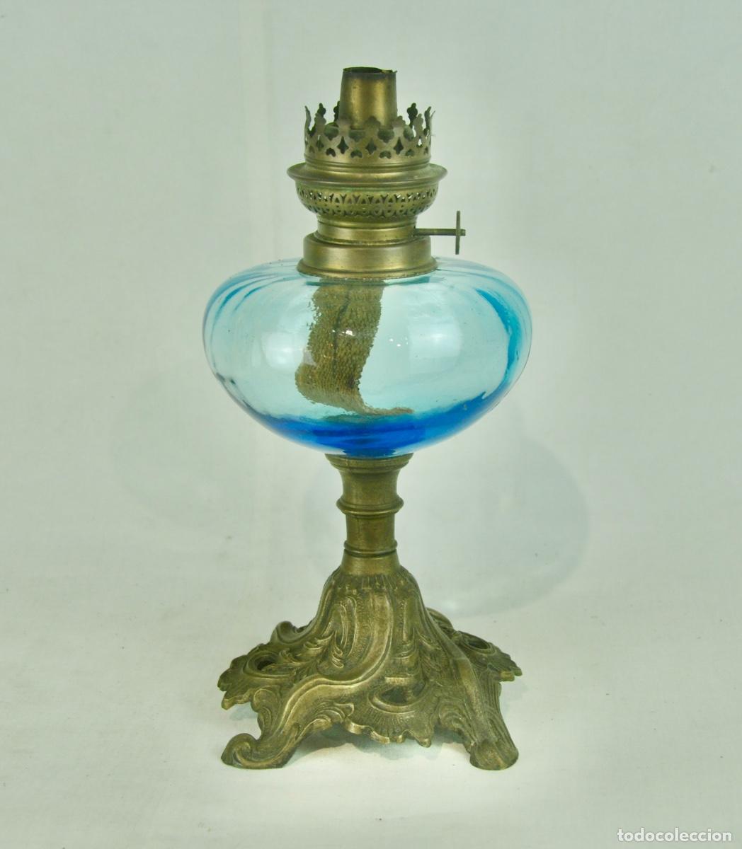 Antig&uuml;edades: Antiguo candil franc&eacute;s en cristal azul y bronce