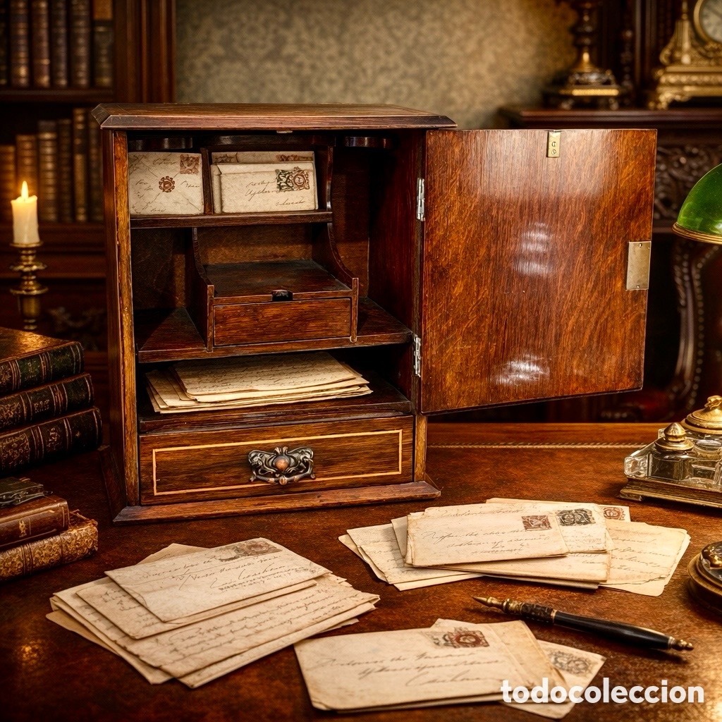 Antig&uuml;edades: Antiguo gabinete escritorio ingl&eacute;s con llave S.XIX