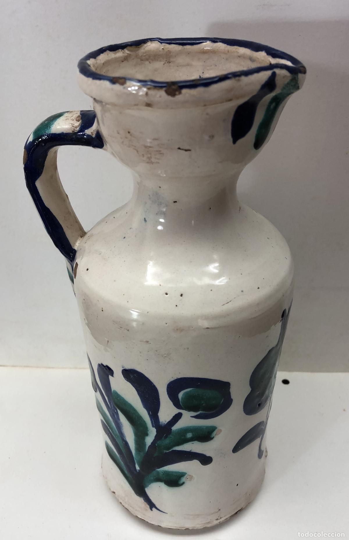 Antig&uuml;edades: Jarra aceitera alcuza Fajalauza &bull; Cer&aacute;mica popular granadina