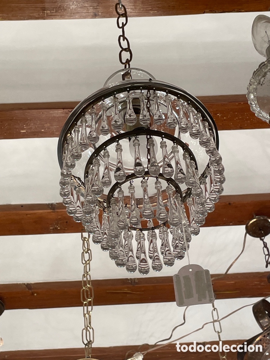 Antig&uuml;edades: L&aacute;mpara bronce y cristal a&ntilde;os 30 - Foto 4