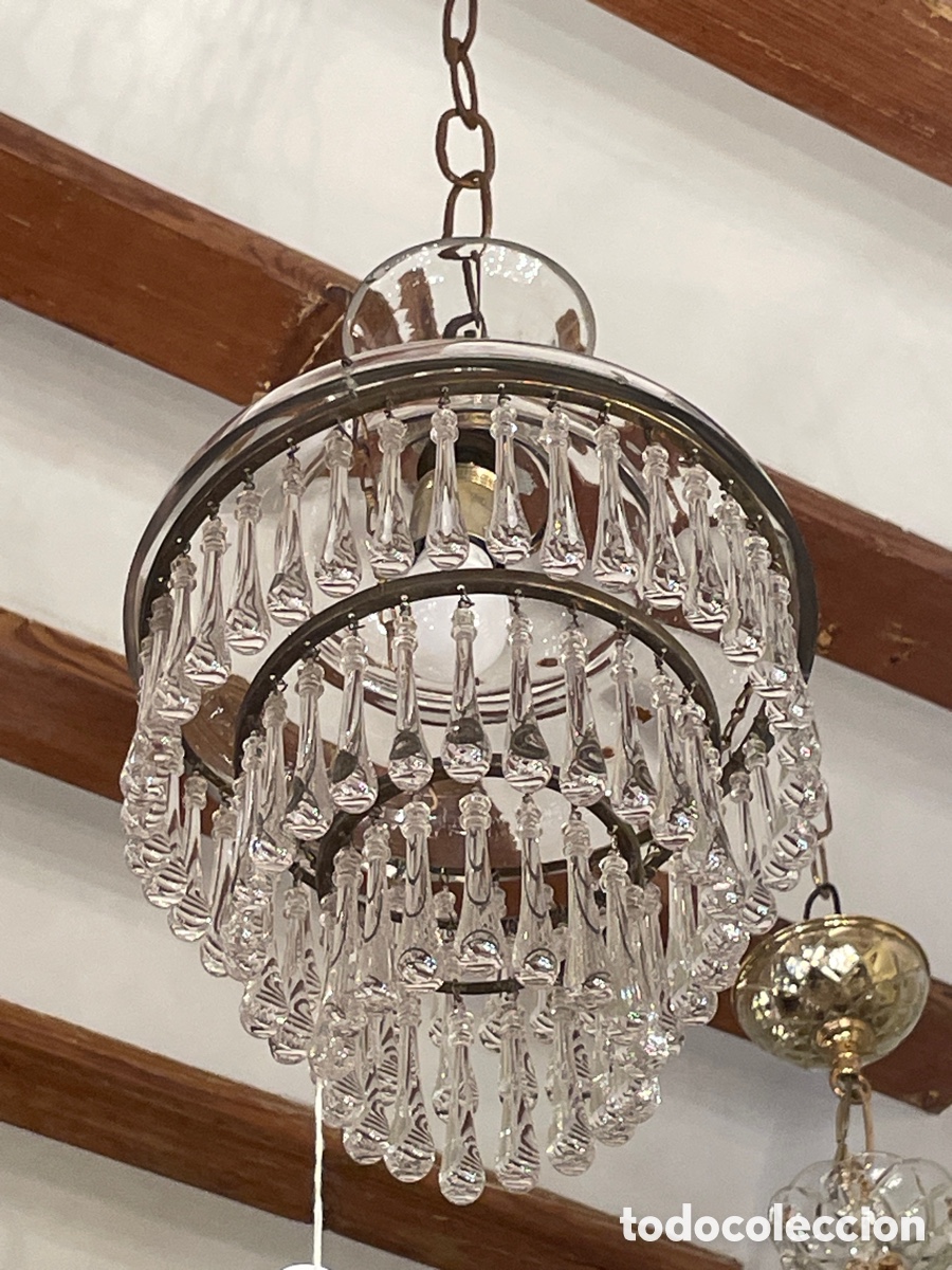 Antig&uuml;edades: L&aacute;mpara bronce y cristal a&ntilde;os 30