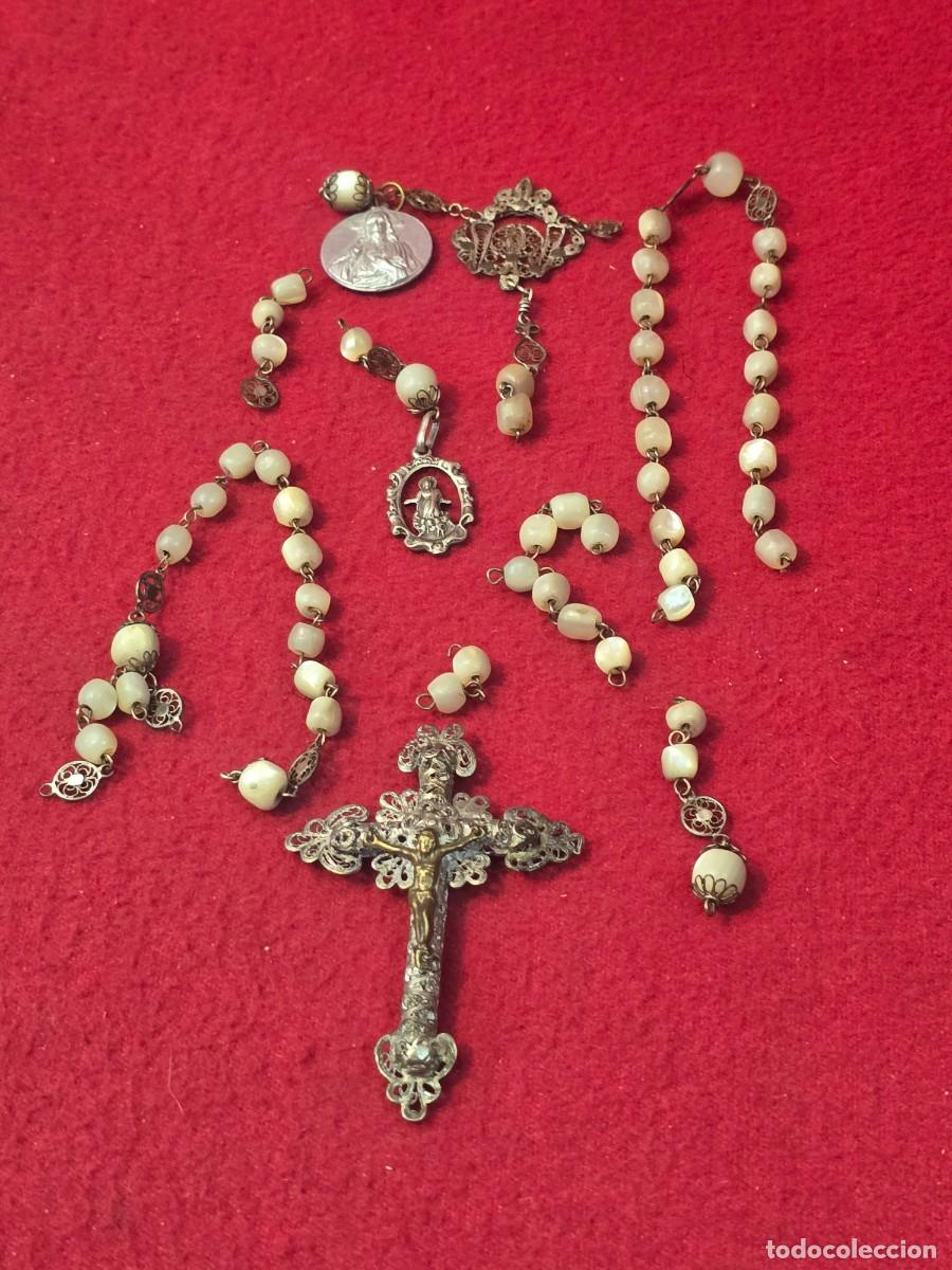 Antig&uuml;edades: ROSARIO DE FILIGRANA Y NACAR PARA PIEZAS O RESTAURAR