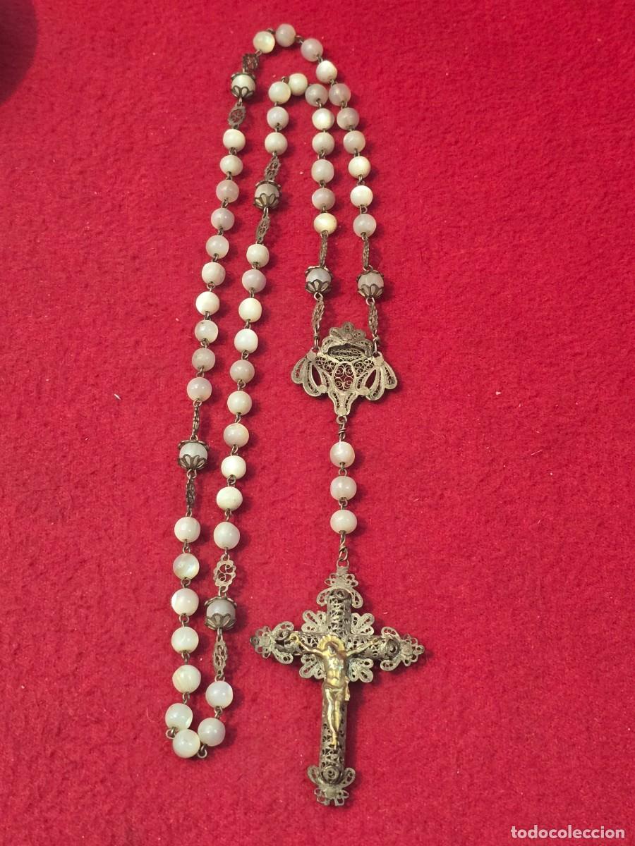Antig&uuml;edades: ANTIGUO ROSARIO DE FILIGRANA Y NACAR