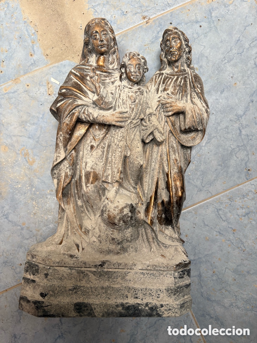 Antig&uuml;edades: Figura religiosa Sagrada Familia, en resina bronce
