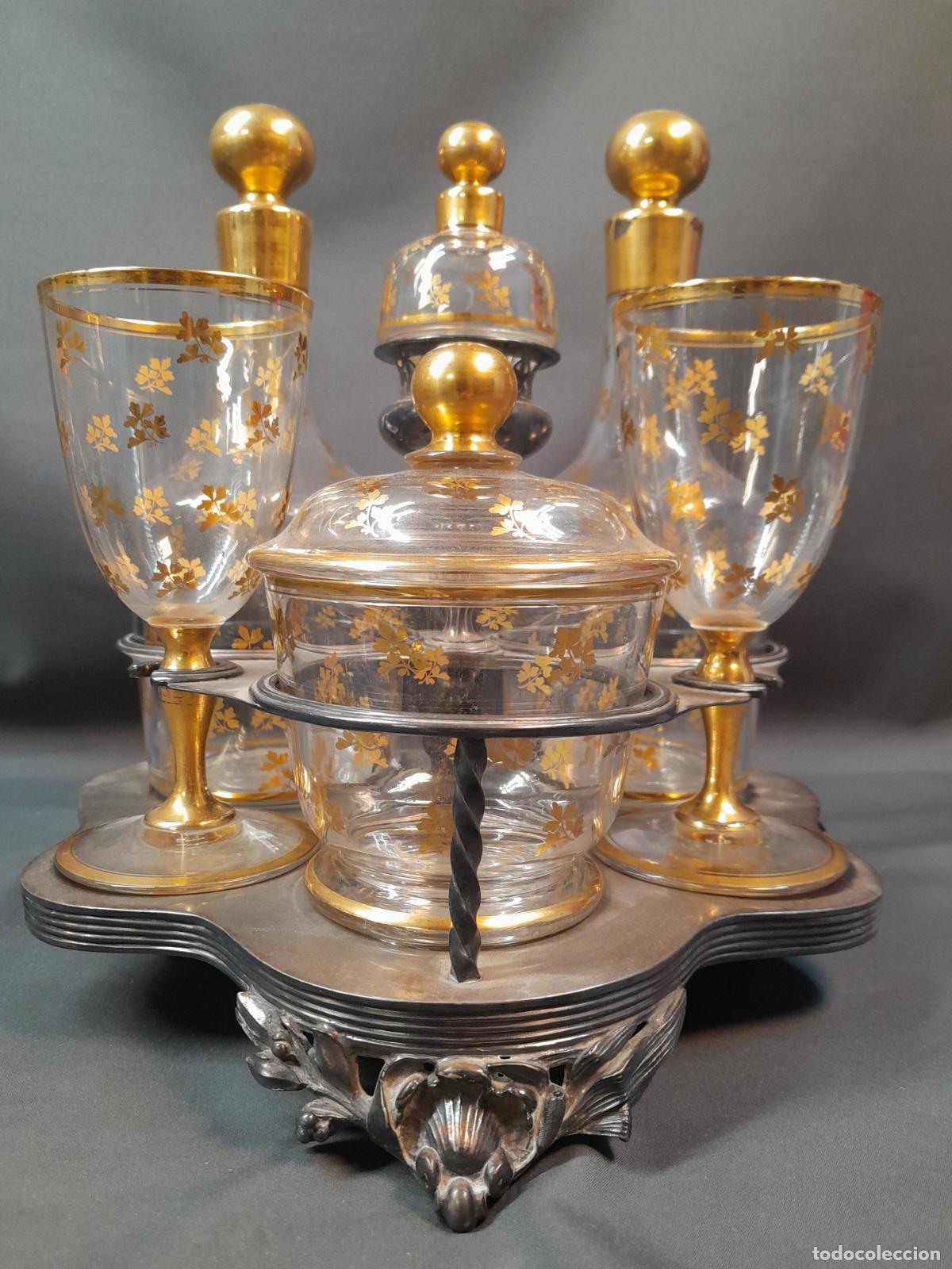 Antig&uuml;edades: CAVE &Agrave; LIQUEUR EN CRISTAL SOPLADO Y SOPORTE DE METAL PLATEADO CHRISTOFLE. FINALES S.XIX