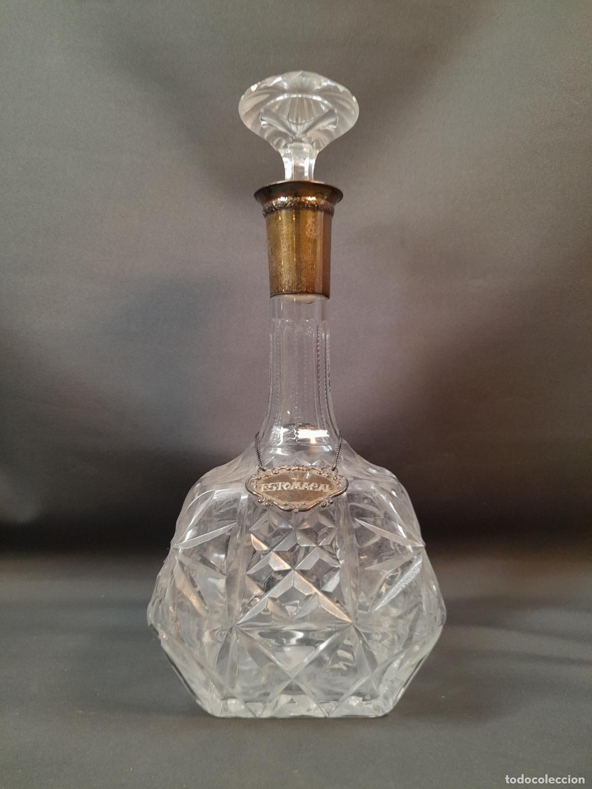 Antig&uuml;edades: LICORERA EN CRISTAL TALLADO CON VIROLA DE PLATA Y CARTELA &rdquo;ESTOMACAL&rdquo;. PRINCIPIOS S.XX