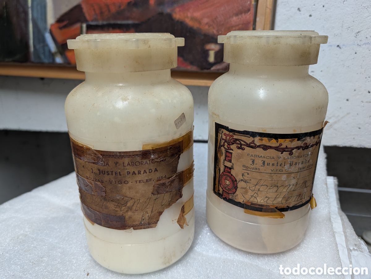 Antig&uuml;edades: Lote 3 Botes T&eacute;cnicos Farmacia Justel (Vigo) - Bicarbonato, &Aacute;cido B&oacute;rico y Magnesia - 500g