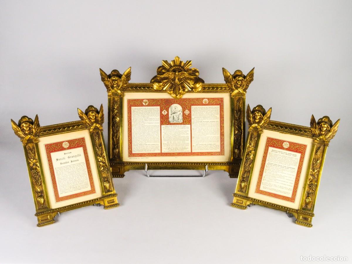 Antig&uuml;edades: Marcos de bronce dorado sacras contenido lit&uacute;rgico neobarrocos finales siglo XIX