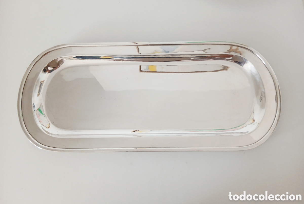 Antig&uuml;edades: ​Elegante Bandeja Alargada de Alpaca - Sello RV - 52 cm - Estilo Vintage / Retro