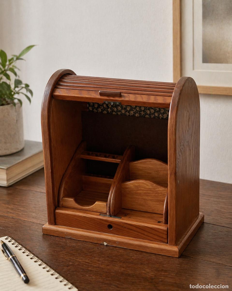 Antig&uuml;edades: Mueble de escritorio con persiana enrollable &ndash; organizador de sobremesa
