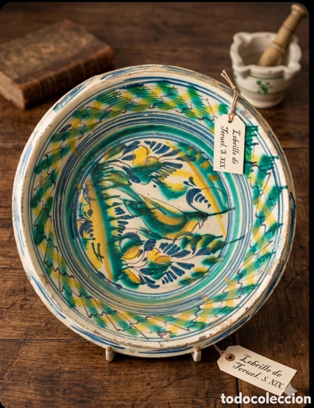 Antig&uuml;edades: ESPECTACULAR LEBRILLO DE TERUEL - 66 CM - SIGLO XIX - SERIE VERDE Y MANGANESO - MUSEO