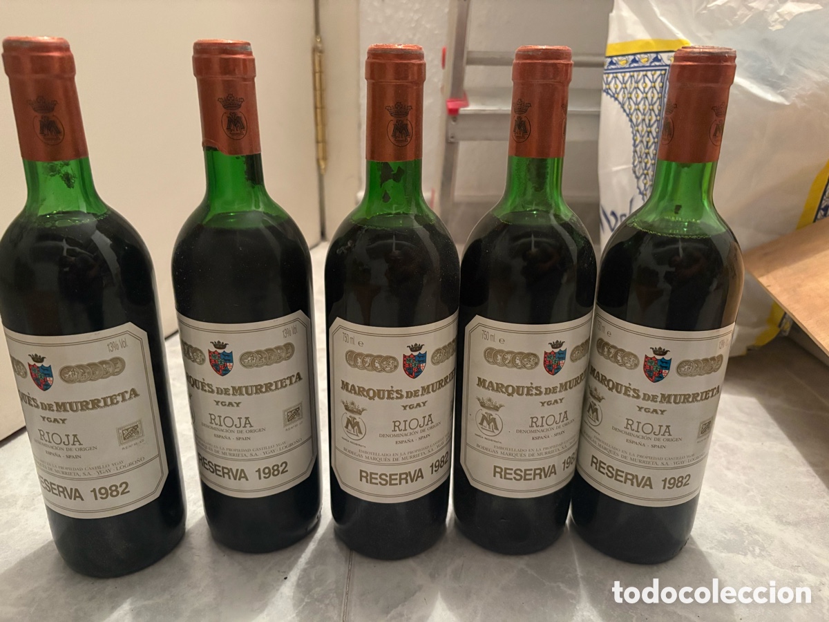 Antig&uuml;edades: LOTE 5 BOTELLAS MARQU&Eacute;S DE MURRIETA 1982