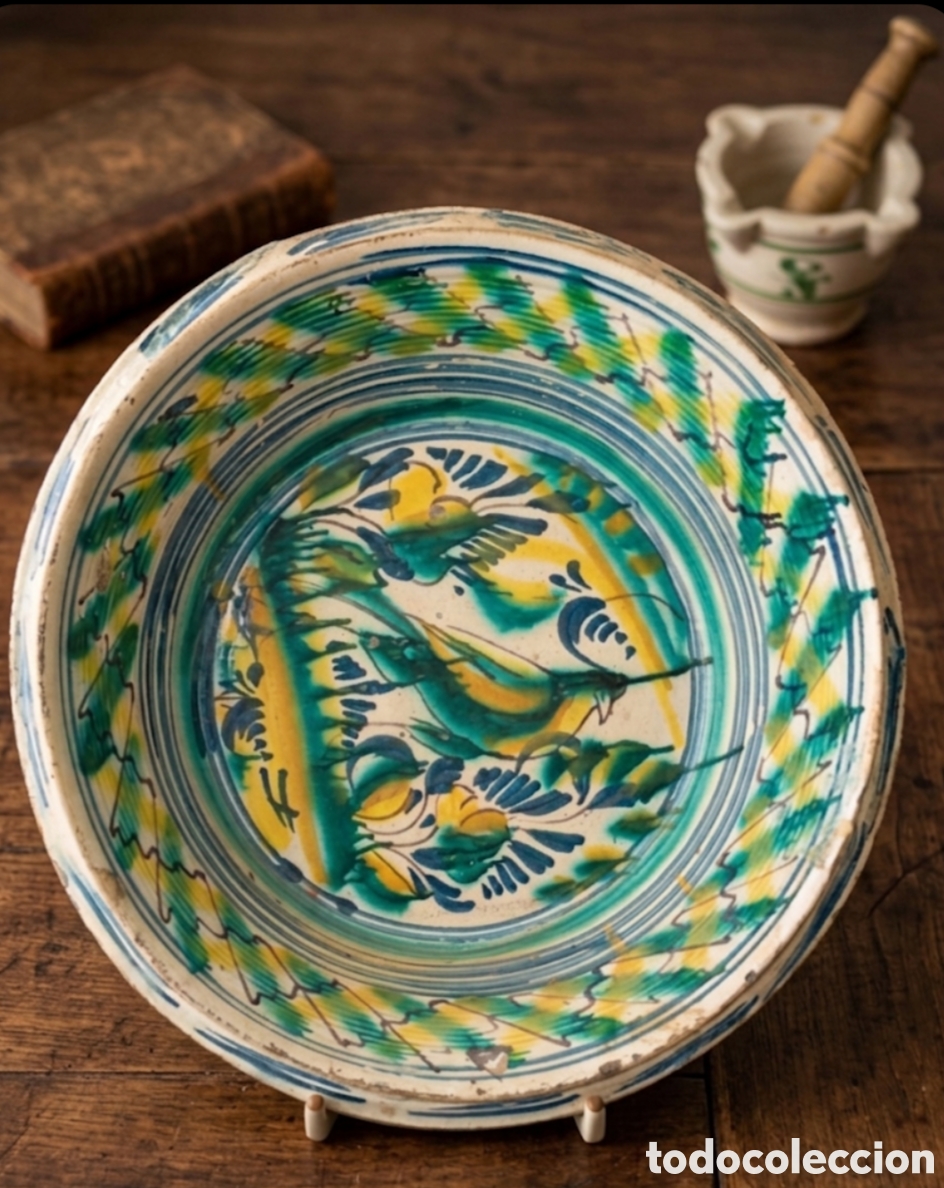 Antig&uuml;edades: Espectacular Lebrillo Antiguo de Gran Formato - 66 cm &Oslash; - Cer&aacute;mica Popular Siglo XIX