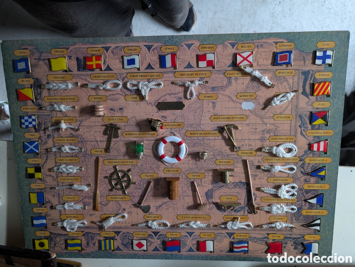 Antig&uuml;edades: Cuadro de nudos marineros de colecci&oacute;n GOYA VIGO - Madera y Lat&oacute;n - Mapa Estrecho de Gibraltar (1987