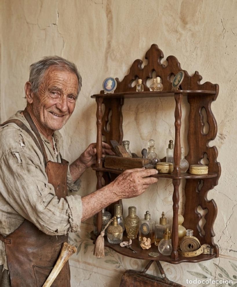 Antig&uuml;edades: Estanter&iacute;a antigua de madera troquelada francesa Louis-Philippe de caoba, datada del siglo XIX.