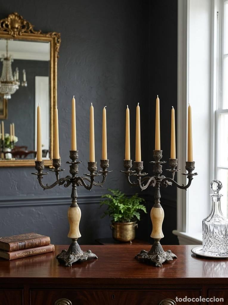 Antig&uuml;edades: CANDELABROS BRONCE Y M&Aacute;RMOL