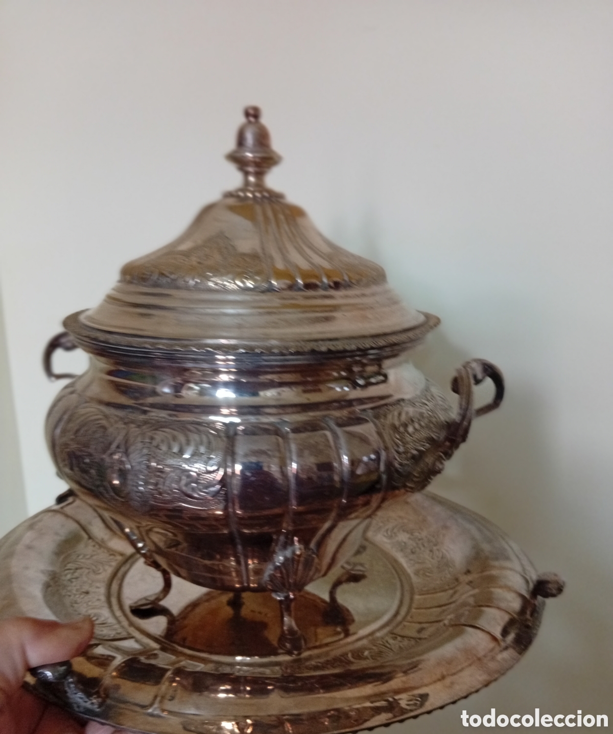 Antig&uuml;edades: Portugal pieza de la firma Topazio metal plateado sopera centro de mesa antiguo