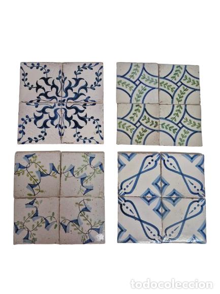 Antig&uuml;edades: Cuatro Plafones de Baldosas, (Rajoles) de &rdquo;Mostra&rdquo; - Cer&aacute;mica Catalana - S. XIX