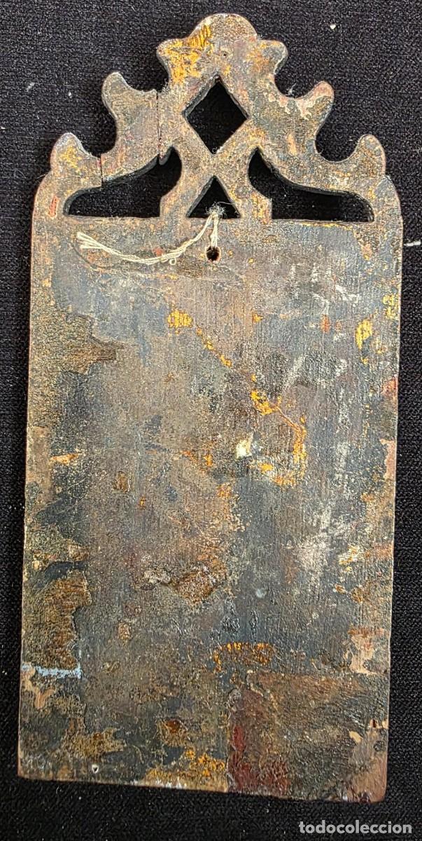 Antig&uuml;edades: Antiguo Crucifijo de Pared con Retablo de Madera Tallada 16x7,5 cm Arte Sacro Religioso