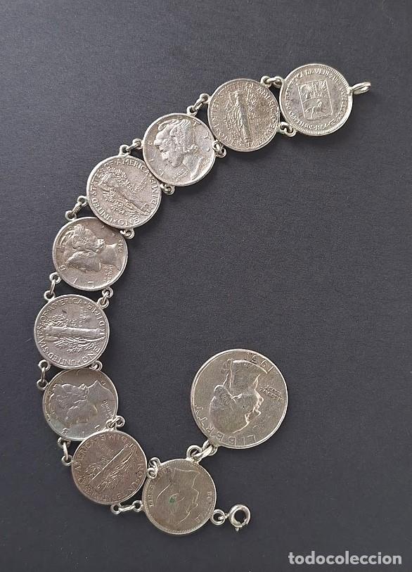 Antig&uuml;edades: Antigua pulsera monedas de PLATA Americanas