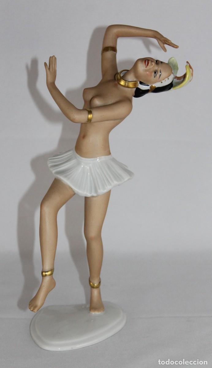 Antig&uuml;edades: Figura de Josephine Baker. Wallendorf. Bailarina Art D&eacute;co. Porcelana alemana