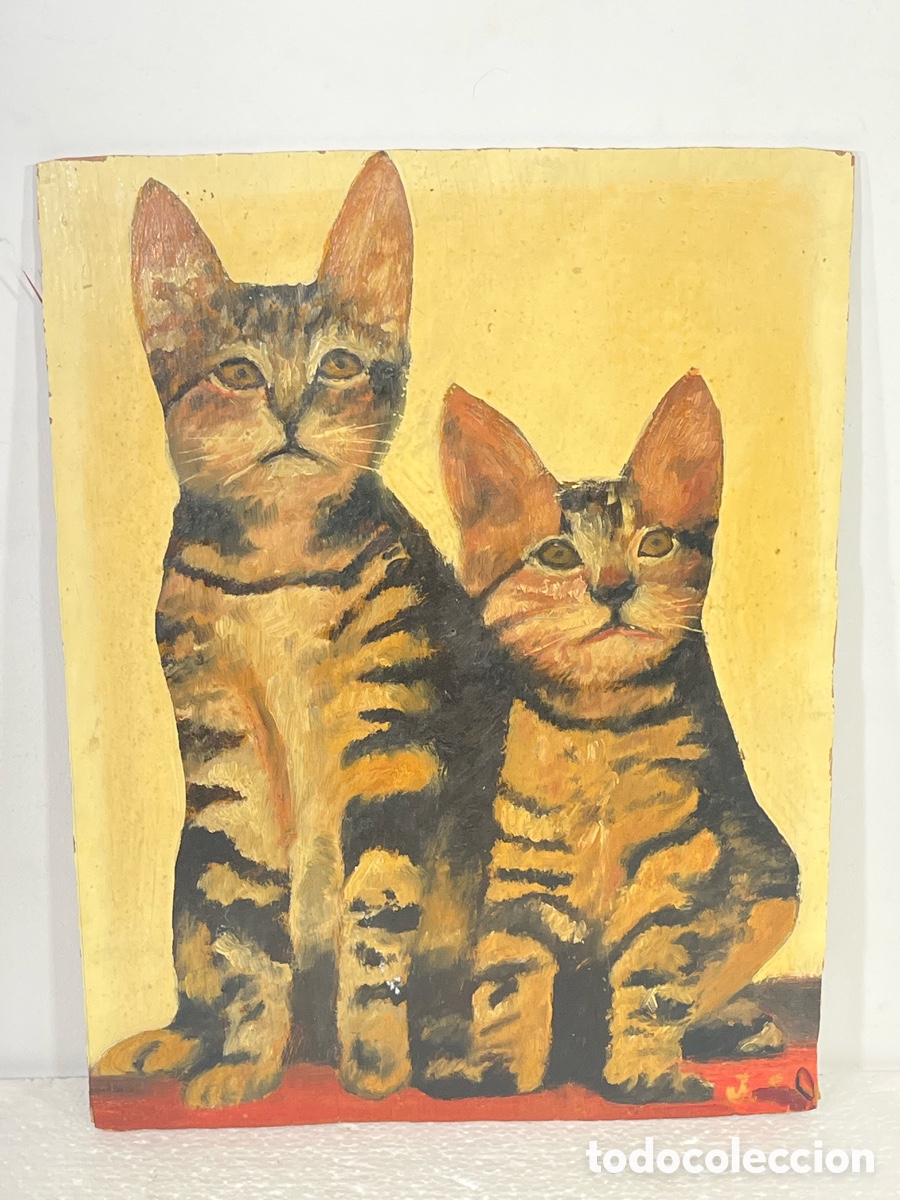 Antig&uuml;edades: Cuadro al &oacute;leo de dos gatos (J. S&aacute;nchez)