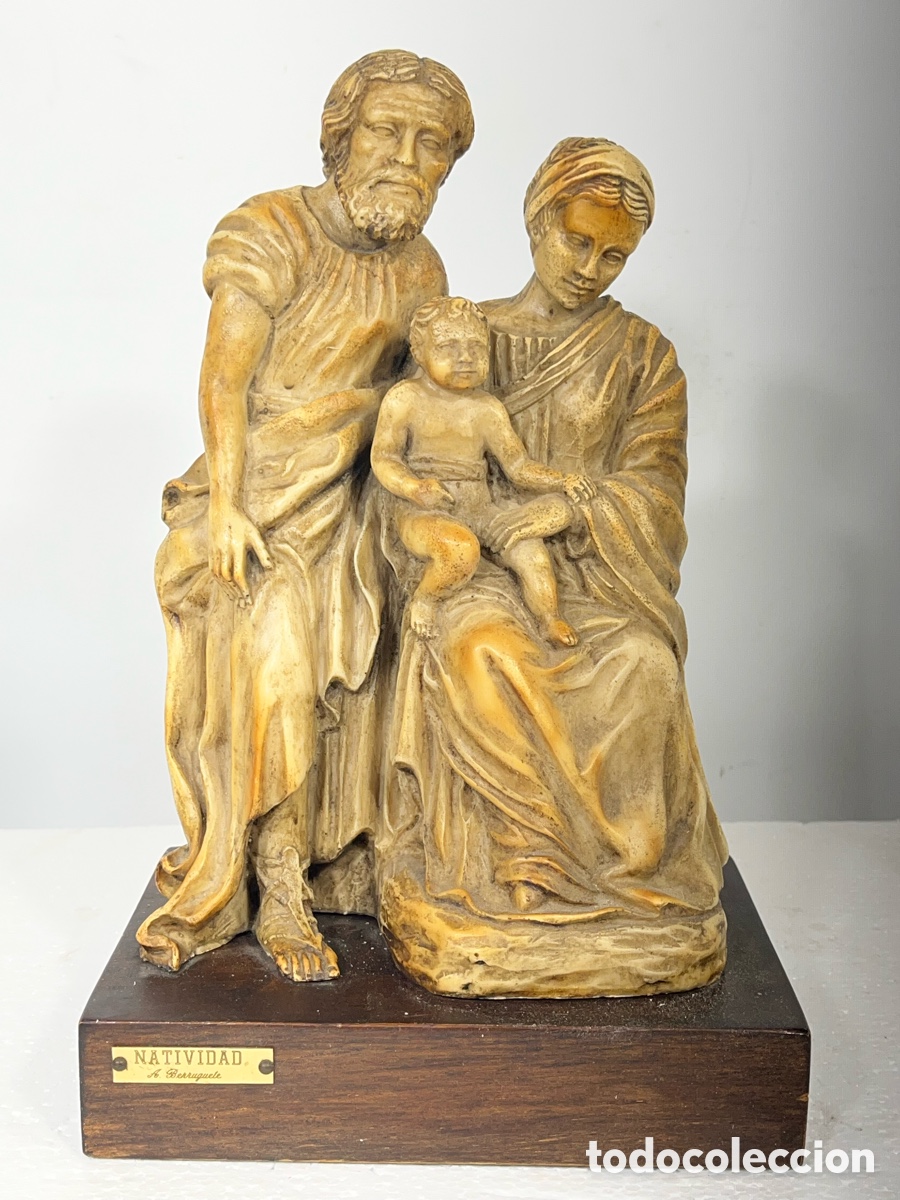 Antig&uuml;edades: Grupo escult&oacute;rico de la Natividad en marmolina policromada