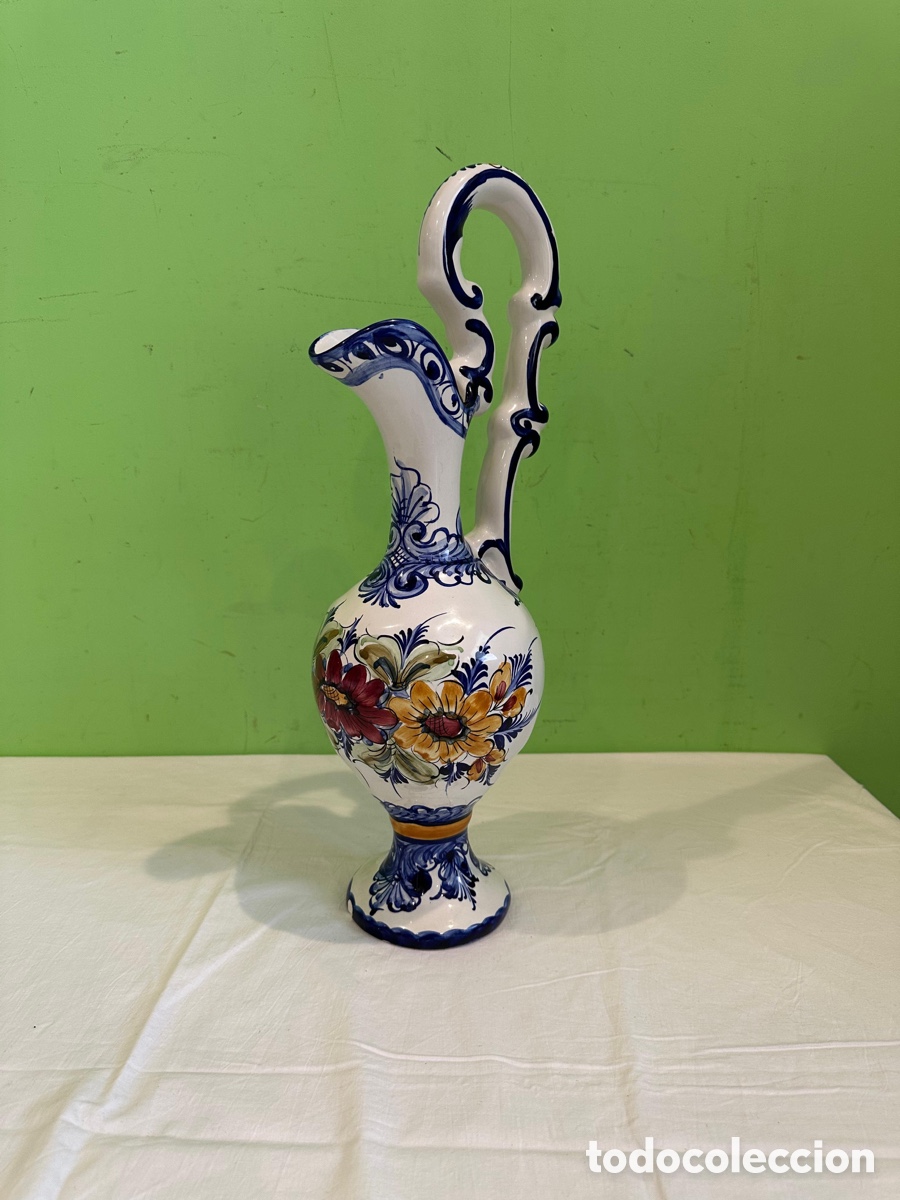 Antig&uuml;edades: Jarra cer&aacute;mica FAI REAL Alcoba&ccedil;a Portugal pintada a mano florales