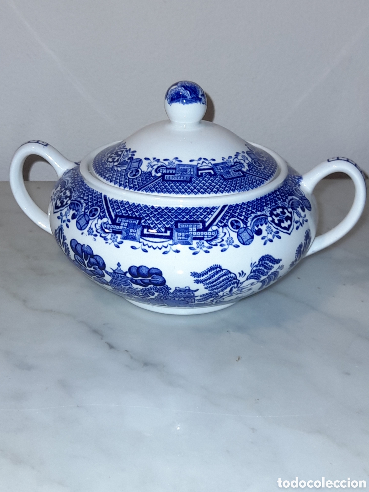 Antig&uuml;edades: Azucarero de porcelana inglesa Willow