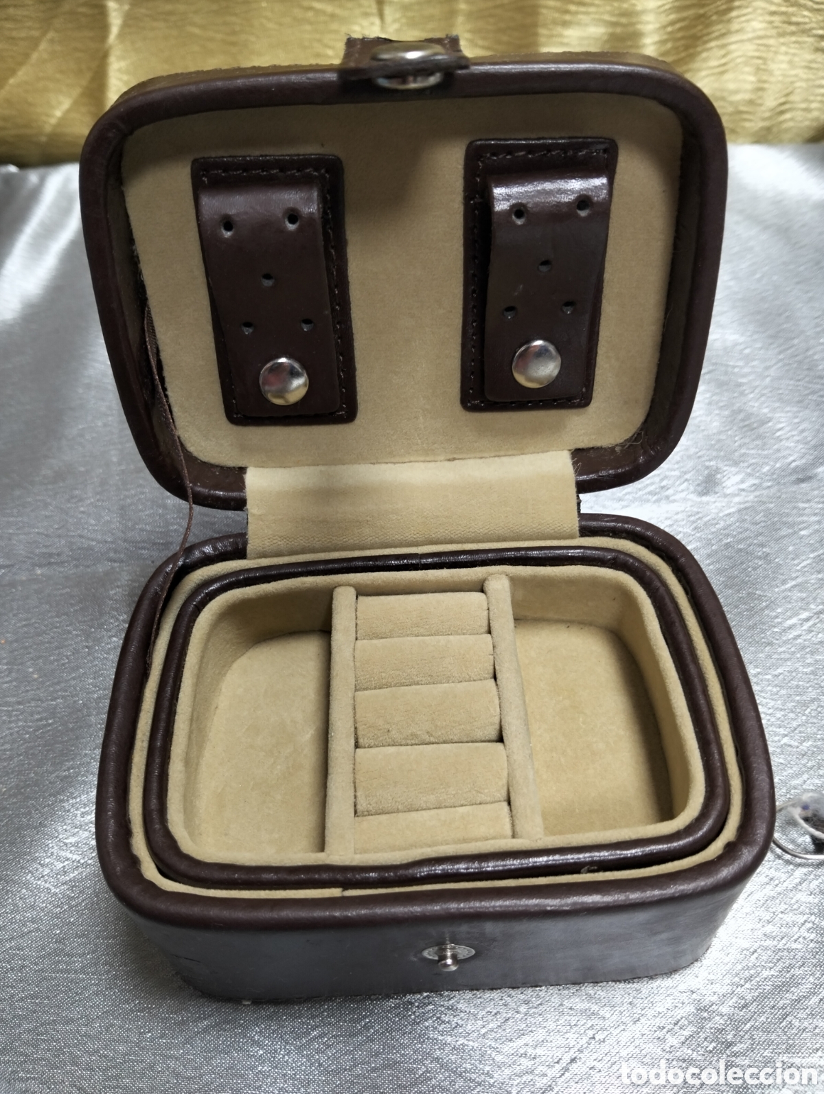 Antig&uuml;edades: Joyero piele morr&oacute;n 10*7cm aprox - Foto 2