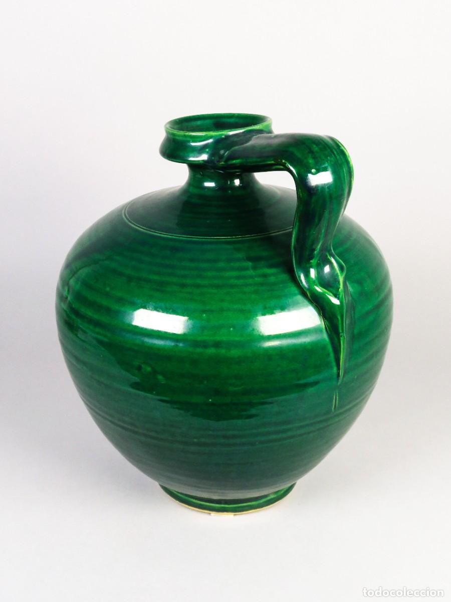 Antig&uuml;edades: P&eacute;rula c&aacute;ntaro cer&aacute;mica esmaltada verde siglo XX