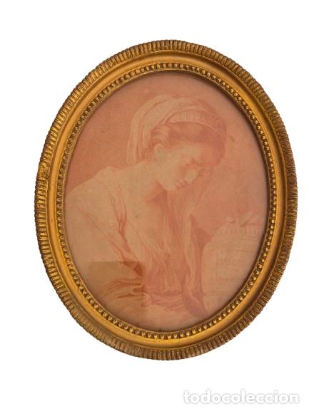 Antig&uuml;edades: Peque&ntilde;o Marco Ovalado Antiguo, Francia - Talla de Madera Dorada en Pan de Oro - S.XIX