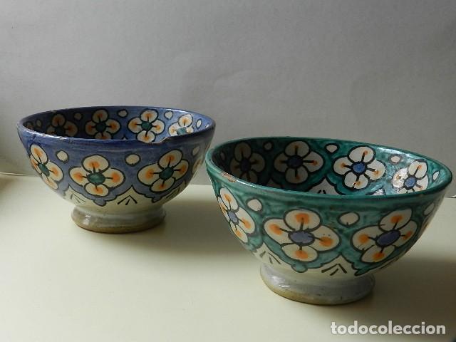 Antig&uuml;edades: Lote 2 cuencos cer&aacute;mica tradicional FES Fassi pintado a mano Marroqu&iacute; andalus&iacute; isl&aacute;mico arcilla gris
