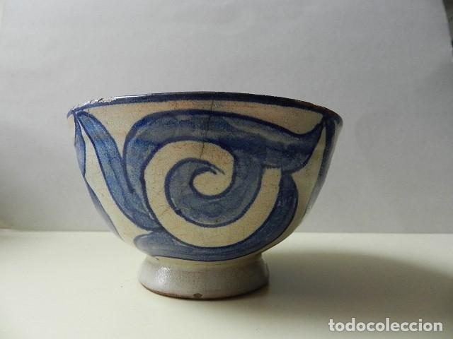 Antig&uuml;edades: Cuenco cer&aacute;mica tradicional FES H Fassi pintado a mano Marroqu&iacute; andalus&iacute; isl&aacute;mico arcilla gris