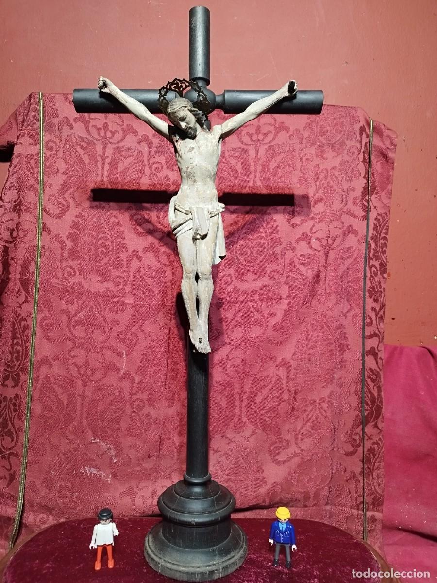 Antig&uuml;edades: TALLA CRUZ CRISTO CRUCIFICADO DE MADERA 77 CM ALTO