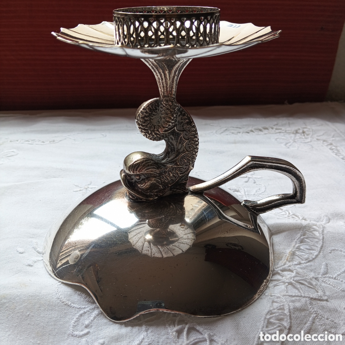 Antig&uuml;edades: Antigua Palmatoria CORTASA- Alpaca ba&ntilde;o de plata (pez triton)