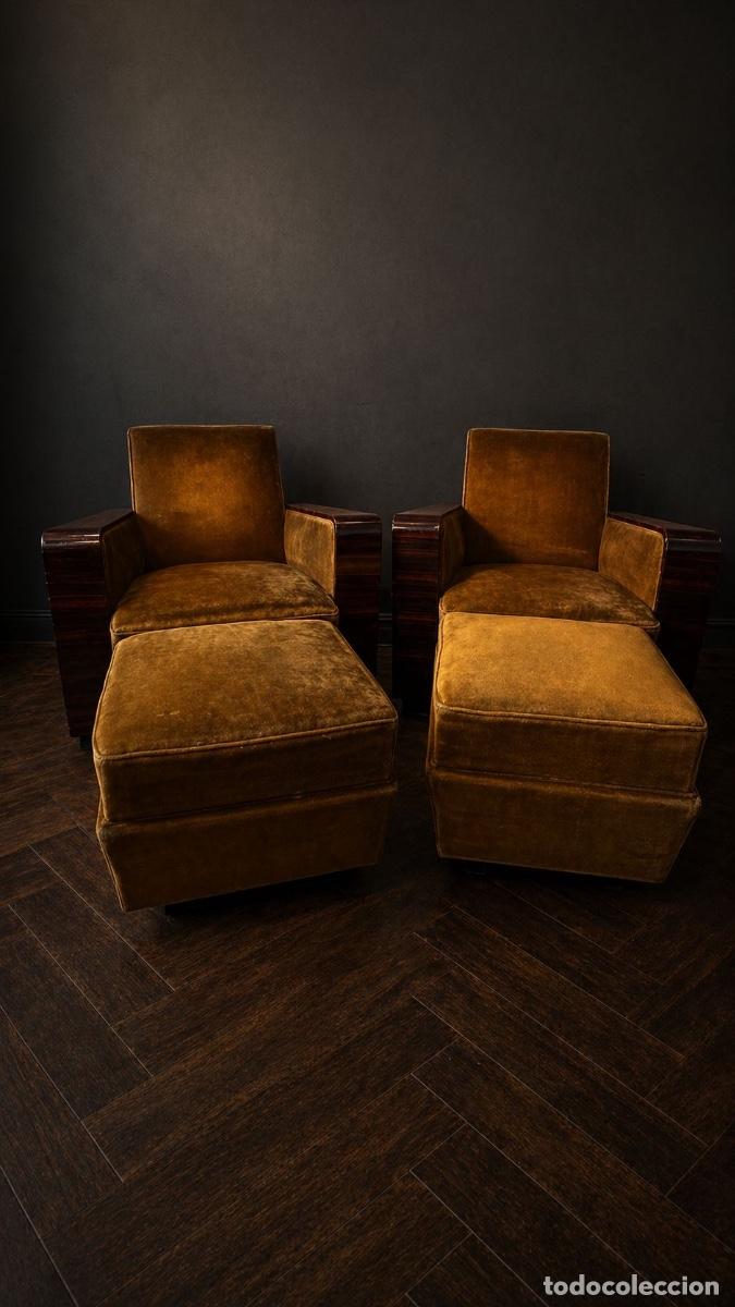 Antig&uuml;edades: Importante pareja de sillones Art D&eacute;co con reposapi&eacute;s, circa. 1930&ndash;1940