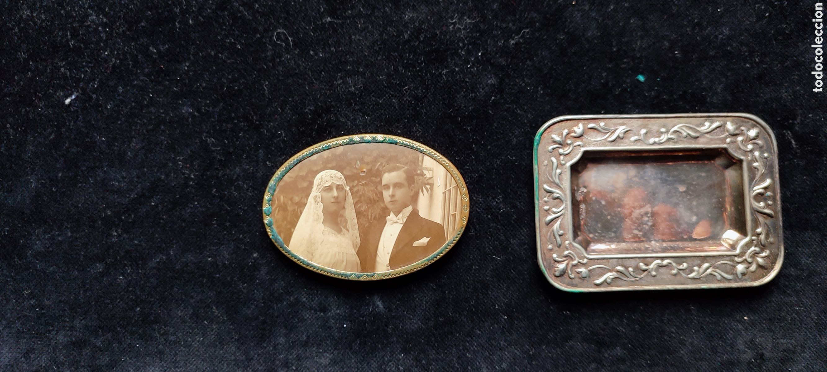 Antig&uuml;edades: Antiguo marco y bandeja modernista con foto y espejo