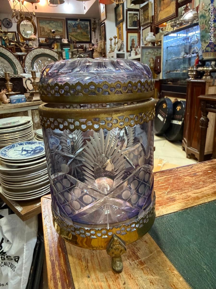 Antig&uuml;edades: BOMBONERA O TARRO CRISTAL DE BOHEMIA - MEDIDA 18X11 CM