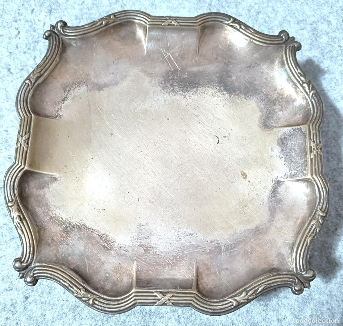 Antig&uuml;edades: Elegante Fuente bandeja Antigua de plata con hallmark (Punzones o marcas de contraste) con pedestal