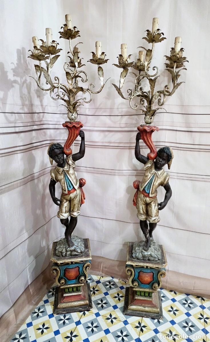 Antig&uuml;edades: Pareja de l&aacute;mparas torcheros venecianos