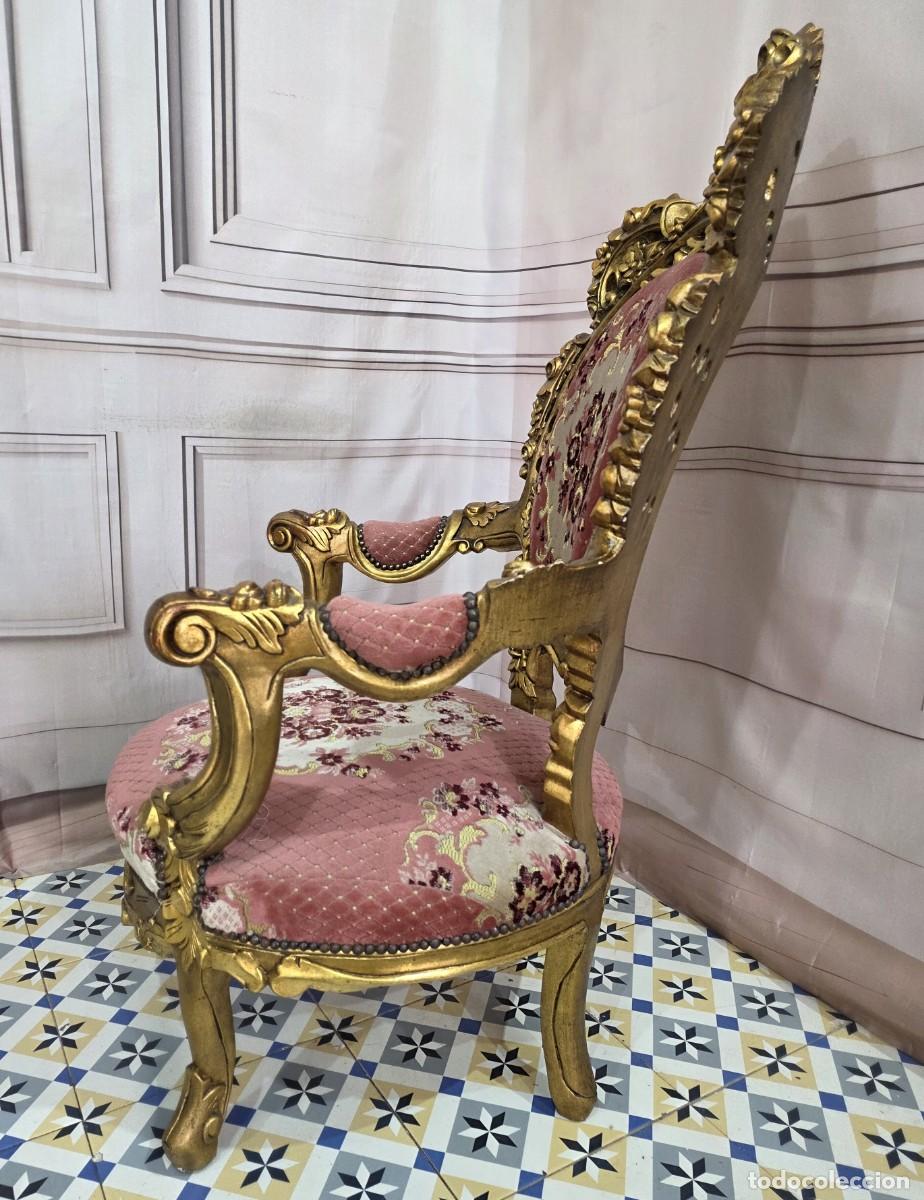 Antig&uuml;edades: Sill&oacute;n trono de madera y pan de oro estilo barroco - Foto 3