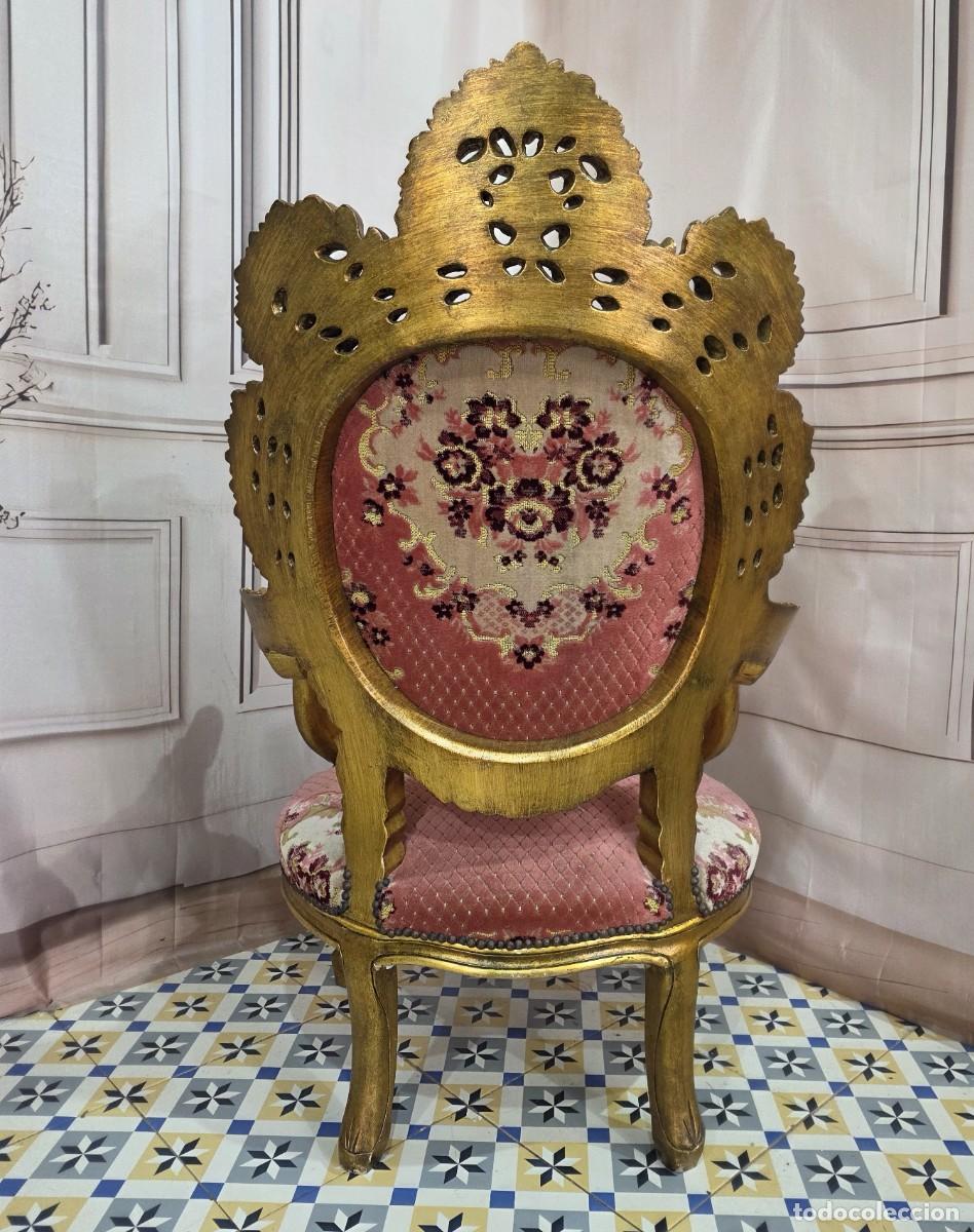 Antig&uuml;edades: Sill&oacute;n trono de madera y pan de oro estilo barroco - Foto 4